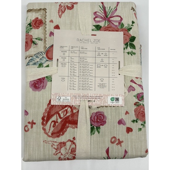 Rachel Zoe Valentines Tablecloth Cupid Postcard Swans XO Bow Rose  Painted 60 10 - Picture 5 of 5